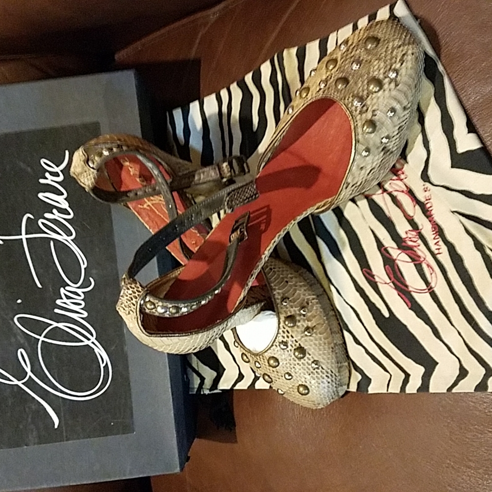 NWB Elise Ferrare snake and stud heels. Size 10.5 orig. $550